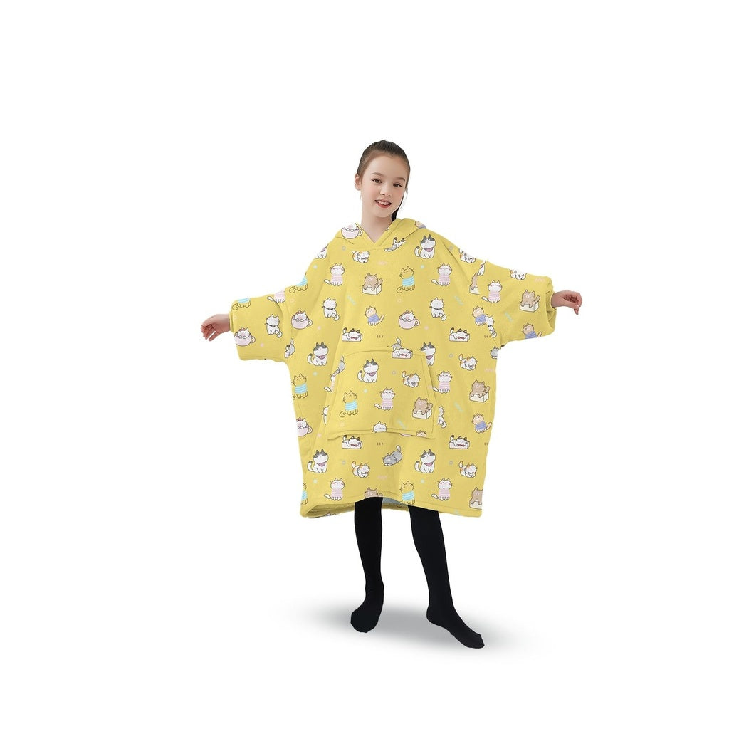 GOMINIMO Hoodie Blanket (Kids Cat yellow)