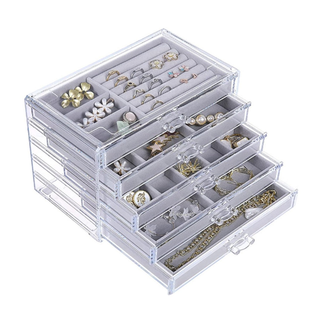 GOMINIMO Earring Jewelry Organiser with 5 Drawers Grey