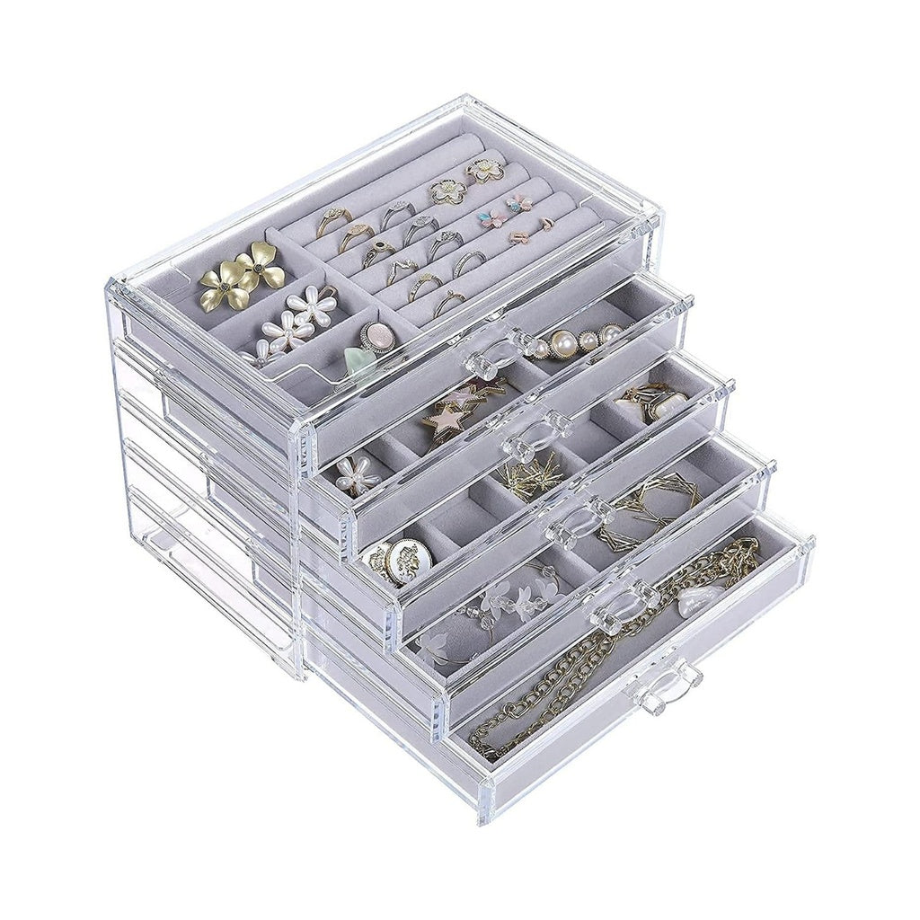 GOMINIMO Earring Jewelry Organiser with 5 Drawers Grey