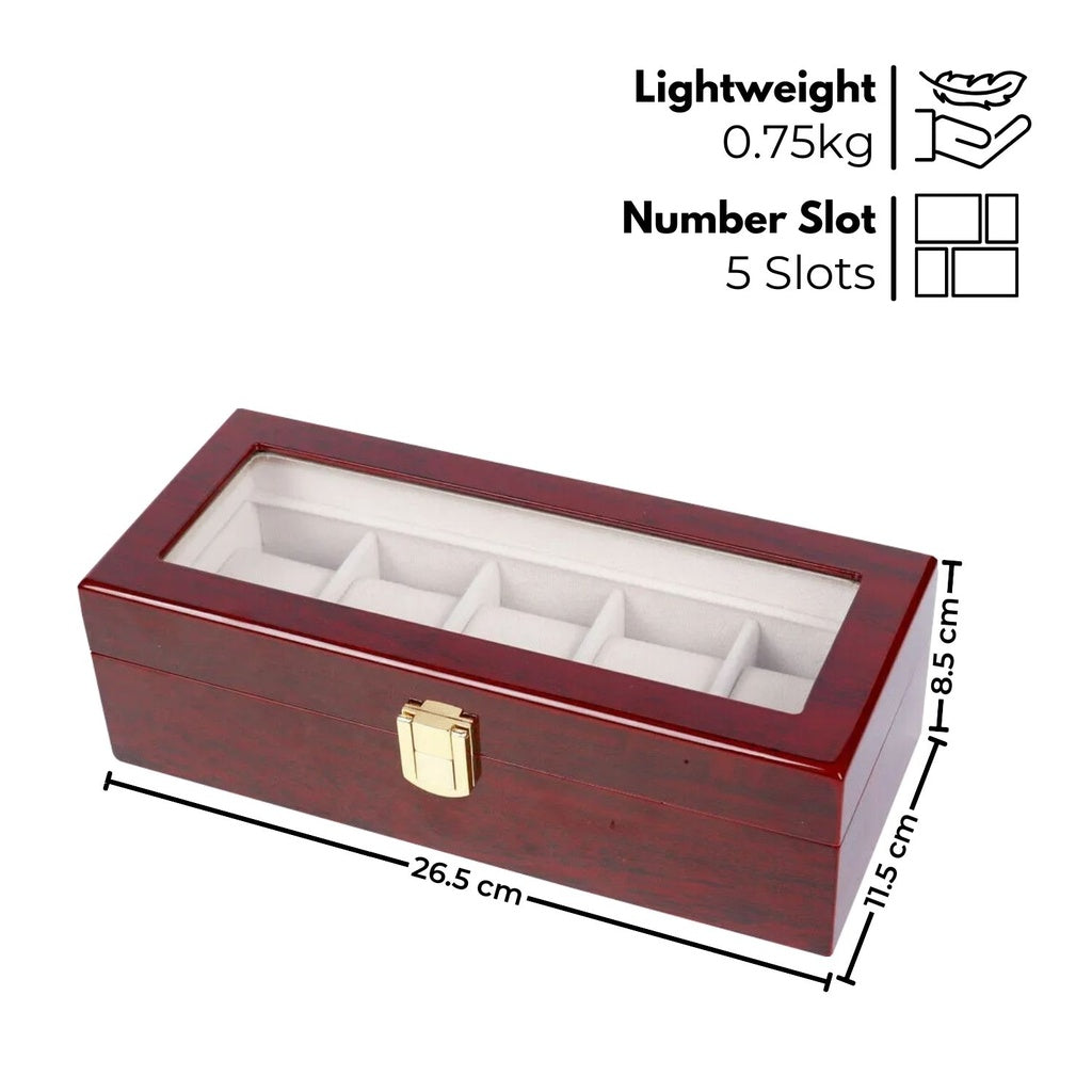 GOMINIMO 5 Slot Watch Display Box Red Wood