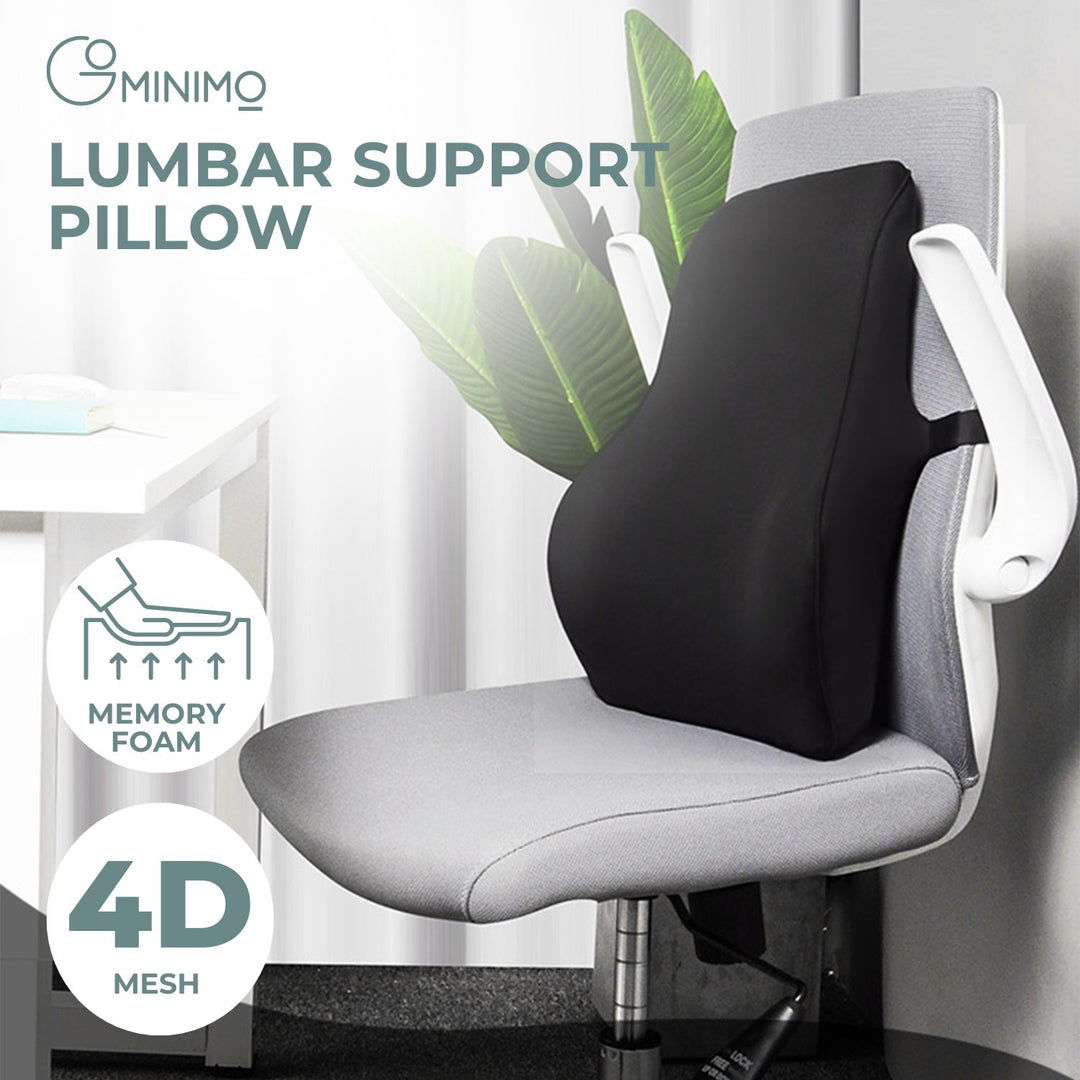 GOMINIMO Memory Foam Lumbar Support Pillow with Adjustable Dual Strap (Black)