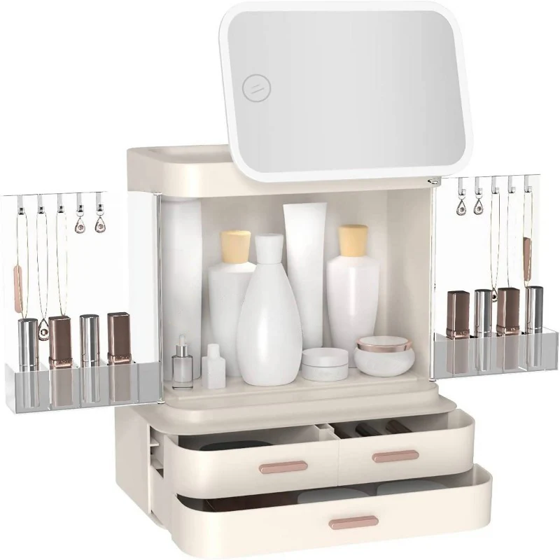 GOMINIMO LED Makeup Organizer with LED Makeup Mirror (White)