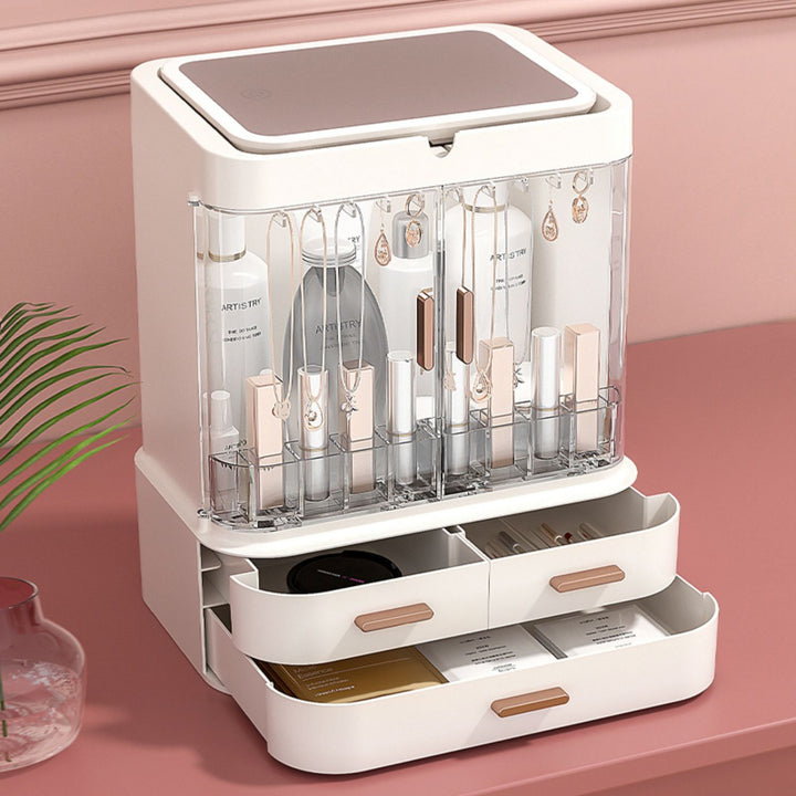 GOMINIMO LED Makeup Organizer with LED Makeup Mirror (White)