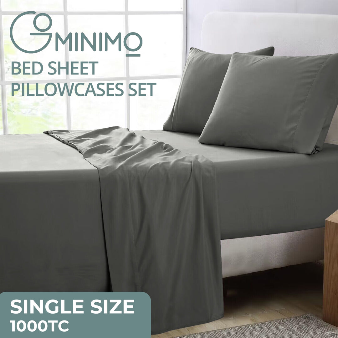 GOMINIMO 4 Pcs Bed Sheet Set 1000 Thread Count Ultra Soft Microfiber - Single (Grey)