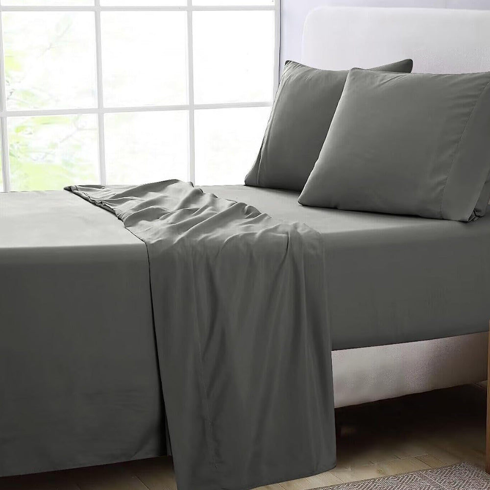 GOMINIMO 4 Pcs Bed Sheet Set 1000 Thread Count Ultra Soft Microfiber - Single (Grey)