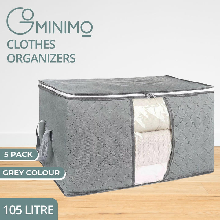 GOMINIMO 5 Pack 105L Clothes Storage Bag with Handles (Grey)