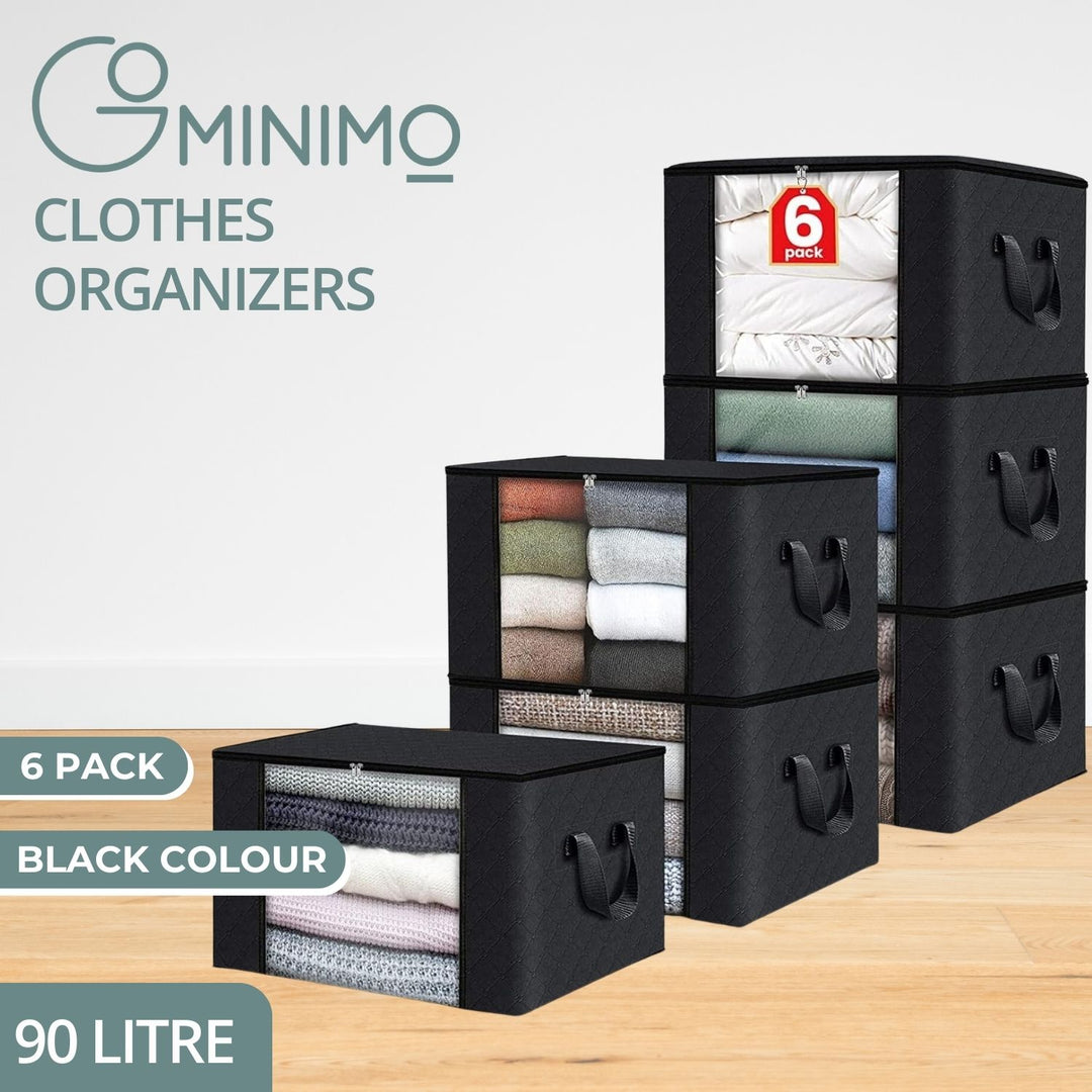 GOMINIMO 6 Pack 90L Clothes Storage Bag with Handles Black