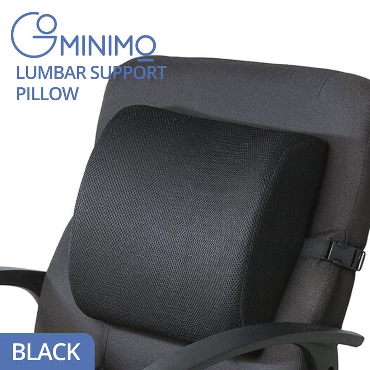 GOMINIMO Gel Infused Memory Foam Lumbar Back Support Pillow with 1 Adjustable Straps (Black)