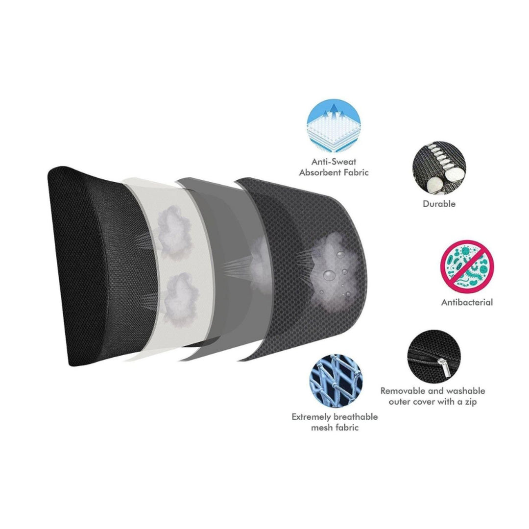 GOMINIMO Gel Infused Memory Foam Lumbar Back Support Pillow with 1 Adjustable Straps (Black)