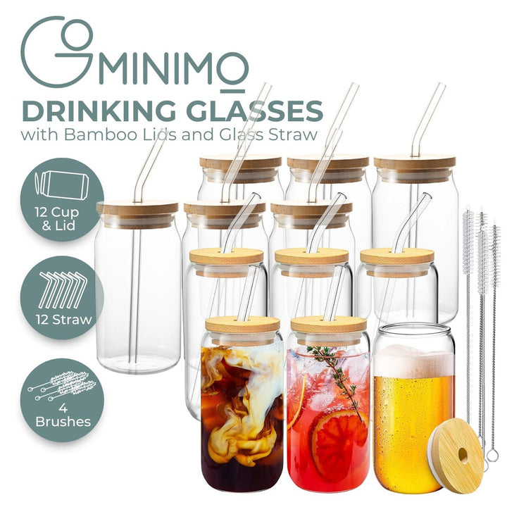 Gominimo 16Oz 12pcs Mason Jar Drinking Glass with Lid and Straw Tumbler Cup Can