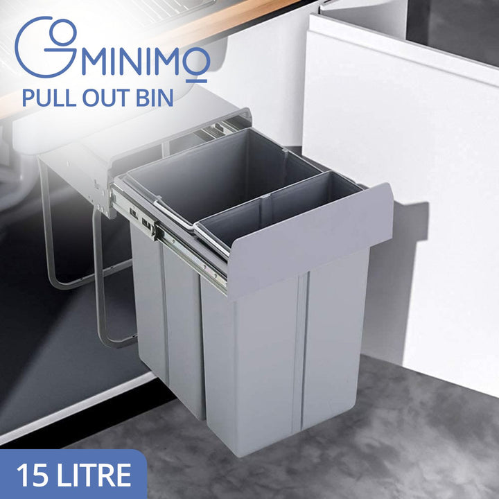 GOMINIMO 2x15L Kitchen Twin Pull Out Bin (Grey)