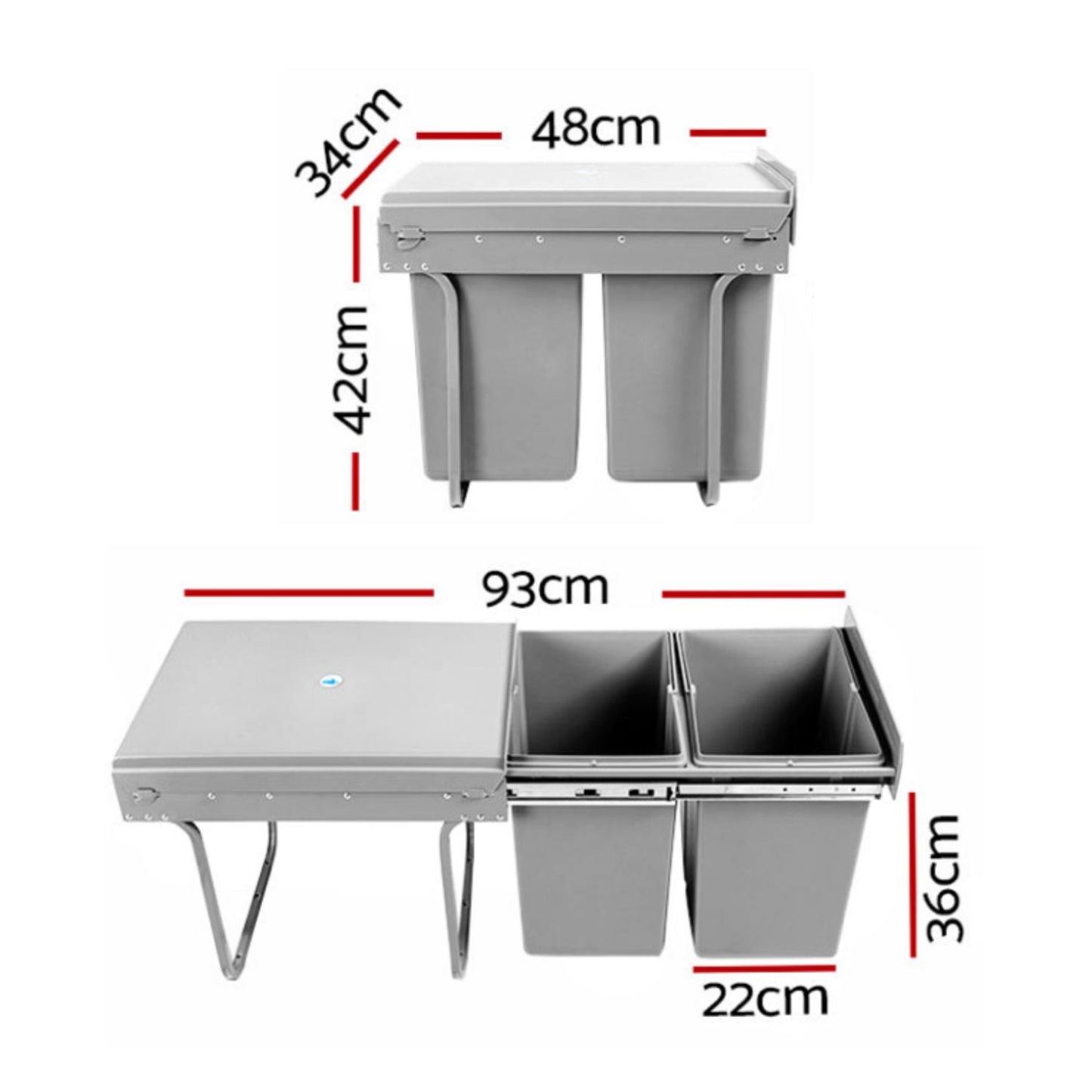 GOMINIMO 2x15L Kitchen Twin Pull Out Bin (Grey)