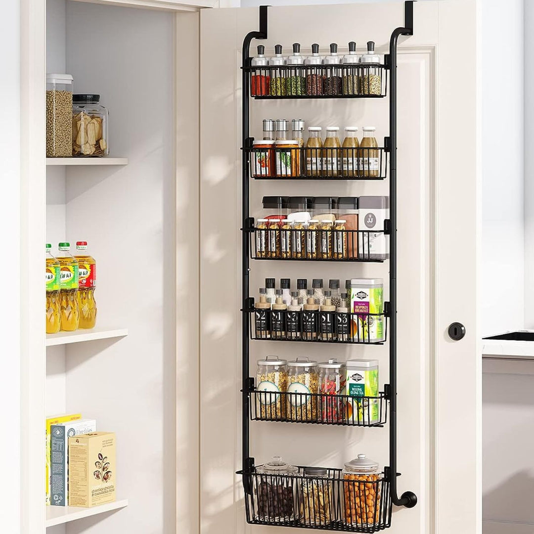 GOMINIMO 6 Tier Adjustable Baskets Over the Door Pantry Organizer (Black)