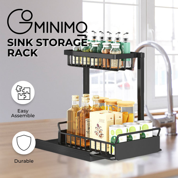 GOMINIMO 2 Tier Multi-purpose Under Sink Storage Rack (Black)