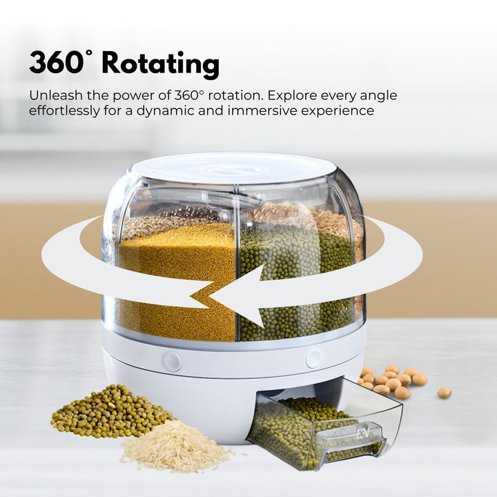 GOMINIMO 6 in 1 Rotating 360? Grain Dispenser with Lid (White)