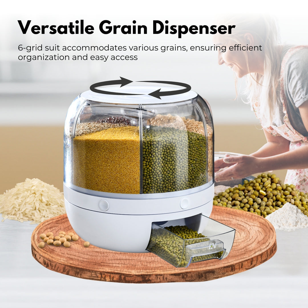 GOMINIMO 6 in 1 Rotating 360? Grain Dispenser with Lid (White)