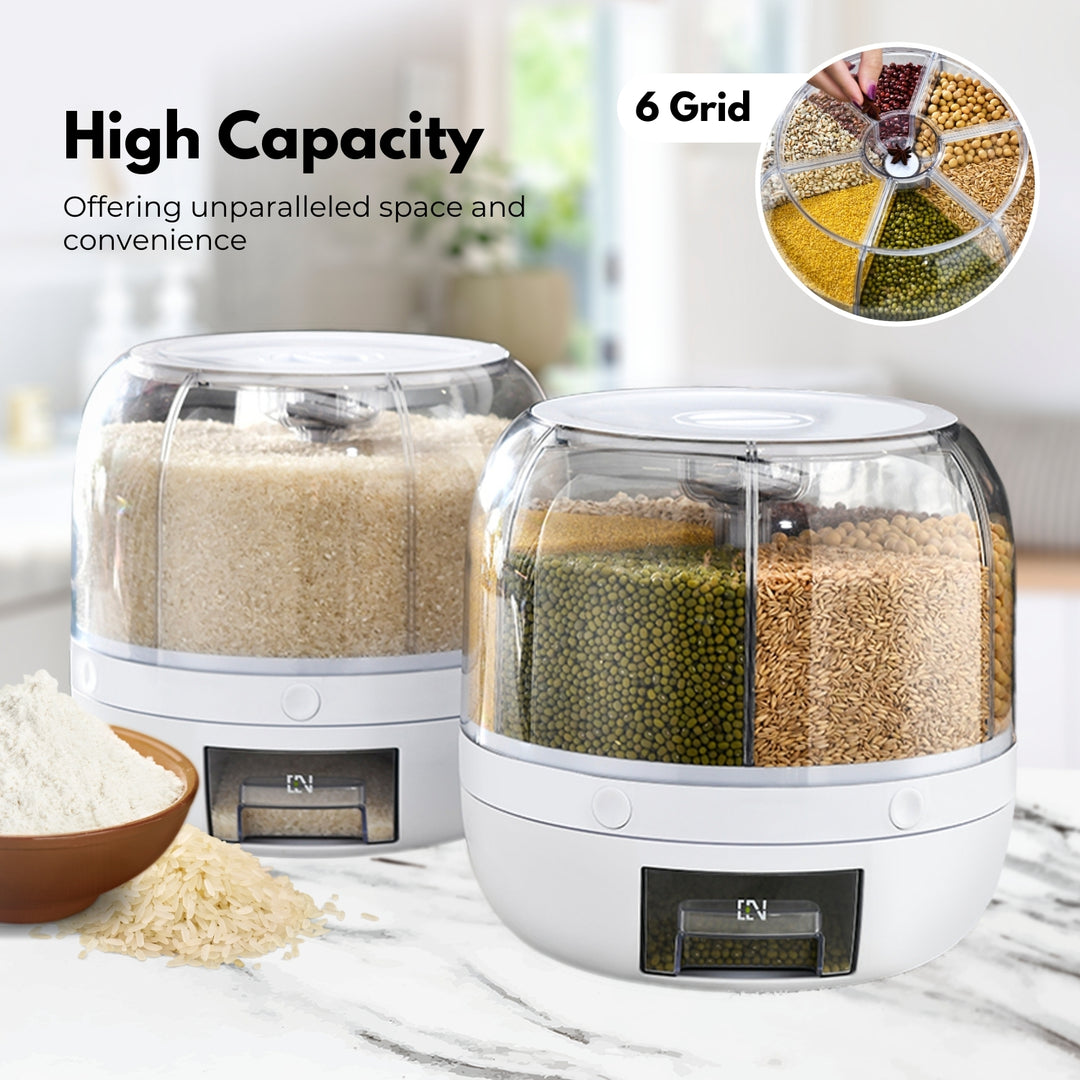 GOMINIMO 6 in 1 Rotating 360? Grain Dispenser with Lid (White)