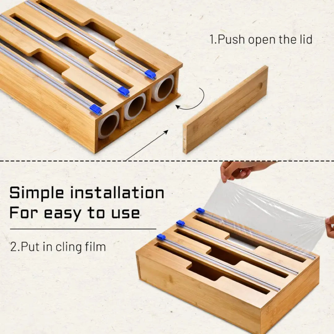 GOMINIMO 3 in 1 Bamboo Wrap Dispenser with Cutter