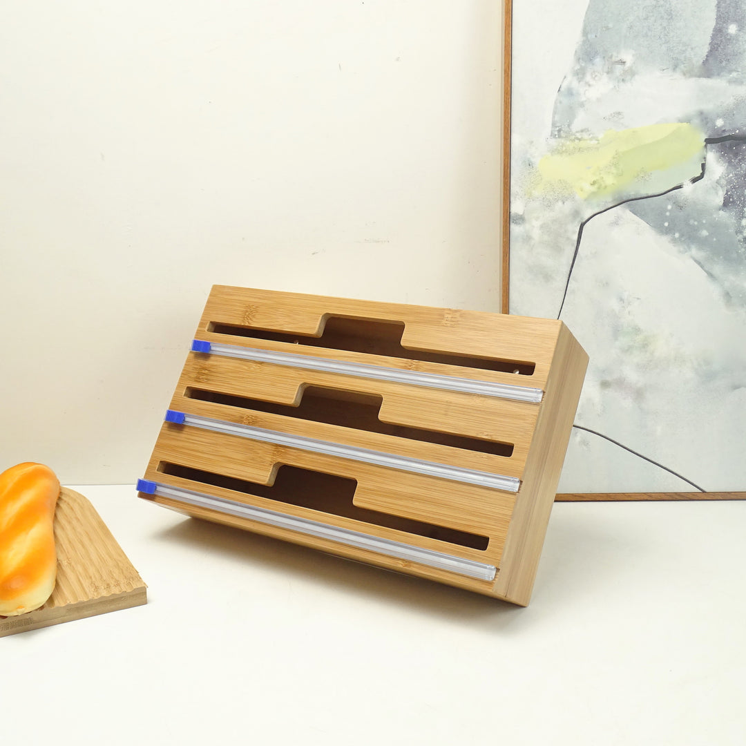 GOMINIMO 3 in 1 Bamboo Wrap Dispenser with Cutter