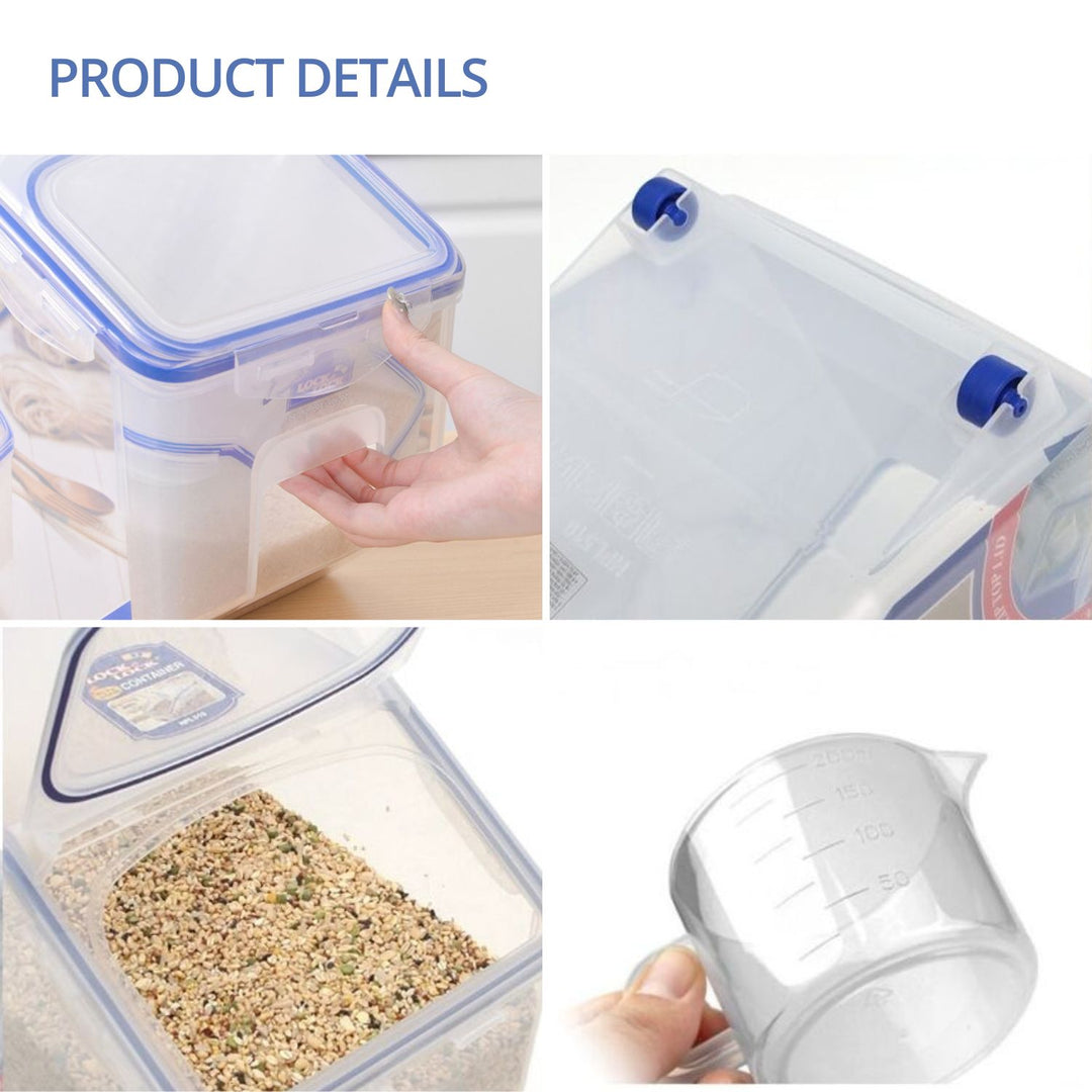 GOMINIMO Multipurpose Food Storage Container with Lids and Cup for Pet Food or Rice Grains (Clear/Blue)