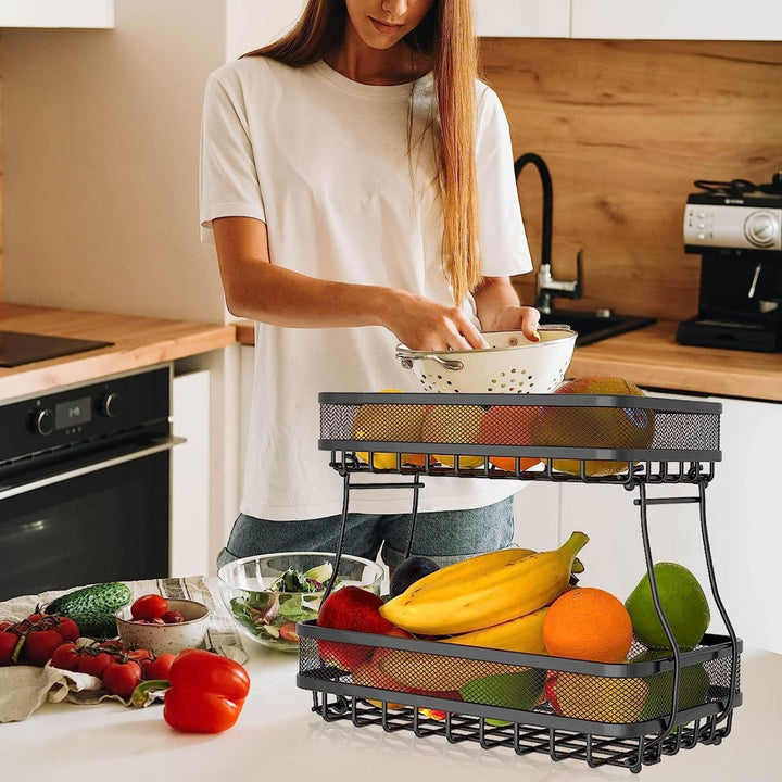 GOMINIMO Detachable 2 Tier Rectangle Wire Countertop Fruit Basket Bowl (Black)