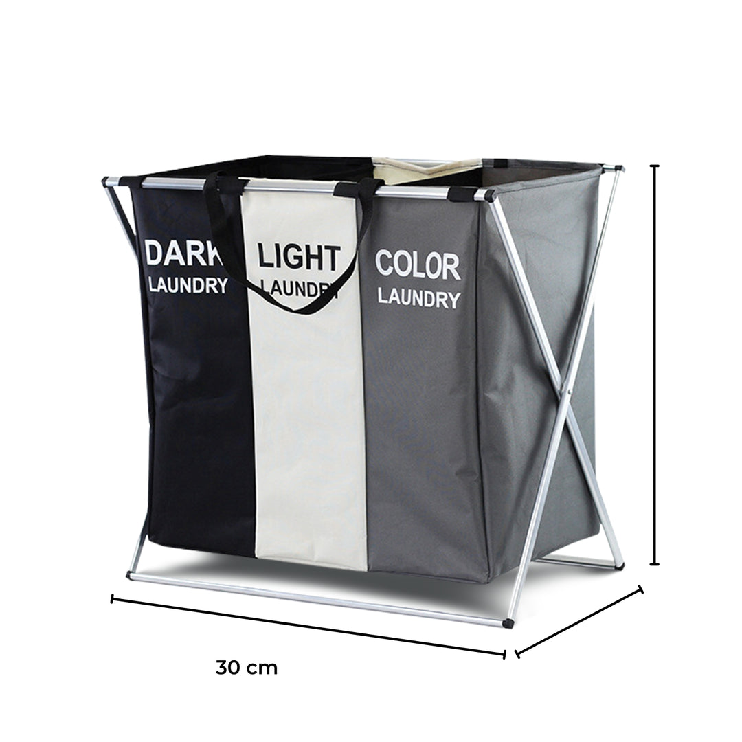 GOMINIMO 135L Foldable Laundry Cloth Hamper with 3 Sections (White+Grey+Black)