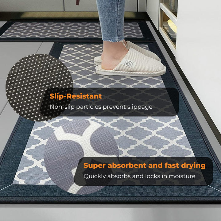 GOMINIMO 2 PCS Washable Non Slip Absorbent Kitchen Floor Mat (44x80+44x120cm, Black Lucky Clover)