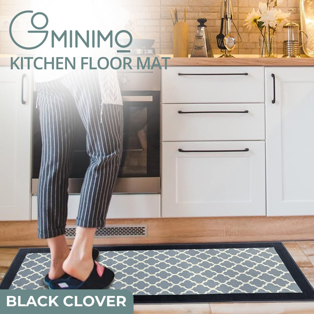 GOMINIMO 2 PCS Washable Non Slip Absorbent Kitchen Floor Mat (44x80+44x150cm, Black Lucky Clover)