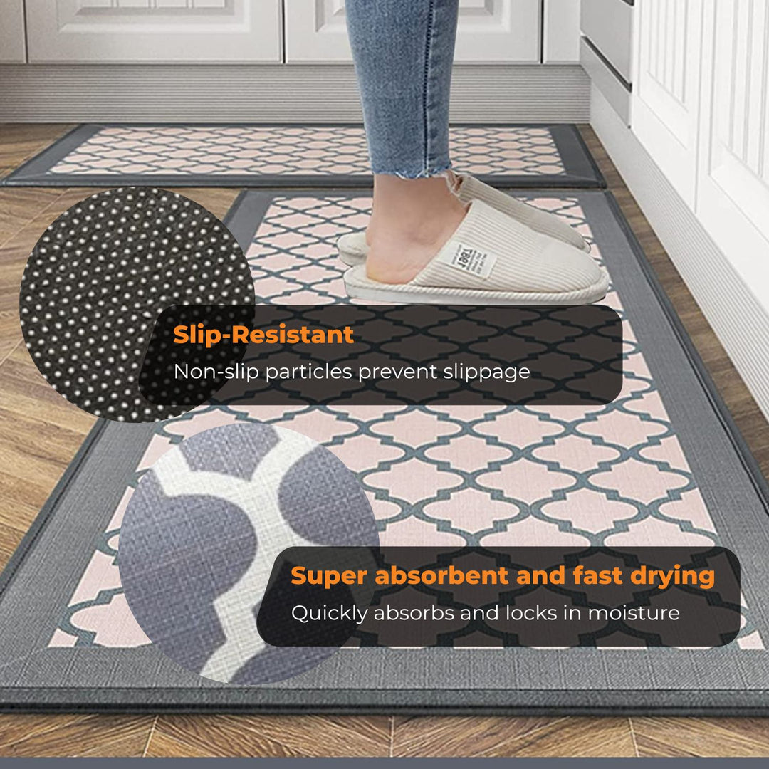 GOMINIMO 2 PCS Washable Non Slip Absorbent Kitchen Floor Mat (44x80+44x150cm, Grey Lucky Clover)