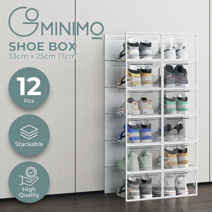 GOMINIMO Plastic Shoe Box 12 PCS Large Size (White)