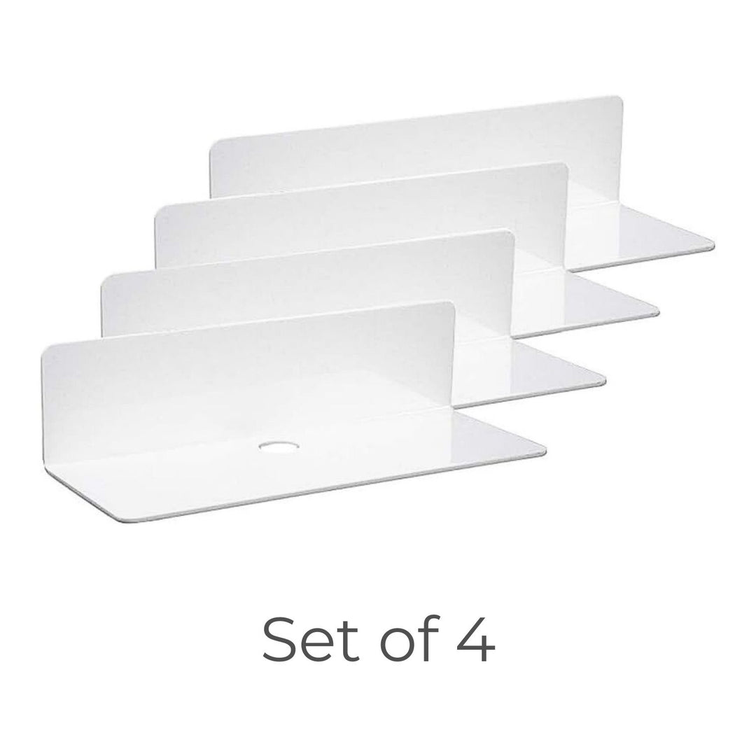 GOMINIMO Acrylic Floating Wall Shelf Set of 4 with Cable Clips (White)