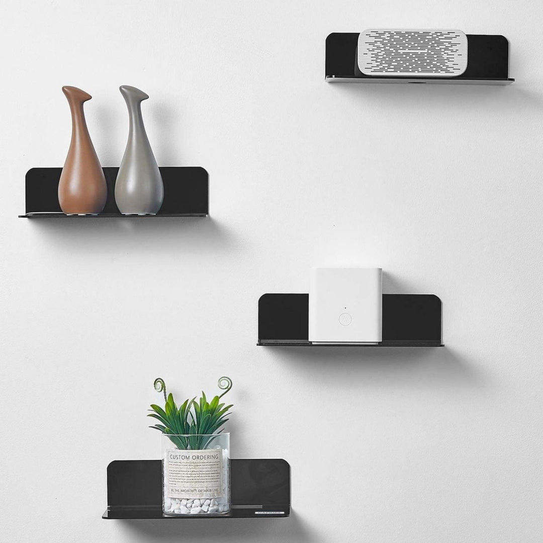 GOMINIMO Acrylic Floating Wall Shelf Set of 4 with Cable Clips (Black)