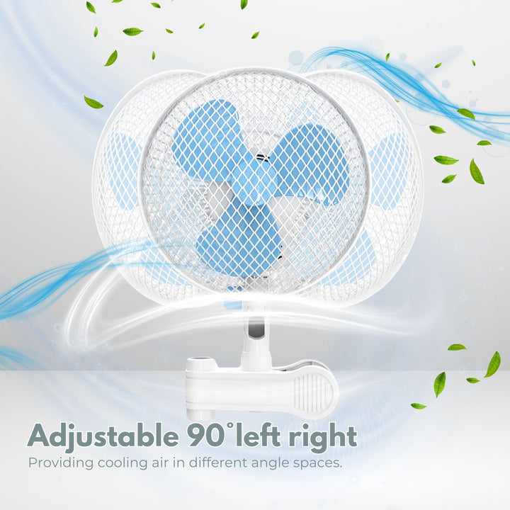 GOMINIMO Portable Oscillating Clip Fan With 2 Speed (White+Blue)