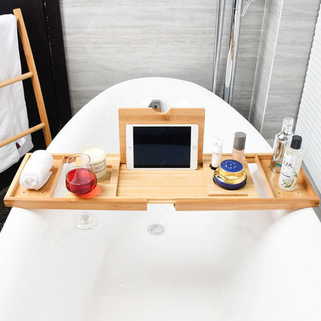 GOMINIMO Expandable Bamboo Bathup Caddy Trays