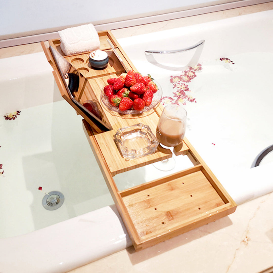 GOMINIMO Expandable Bamboo Bathup Caddy Trays