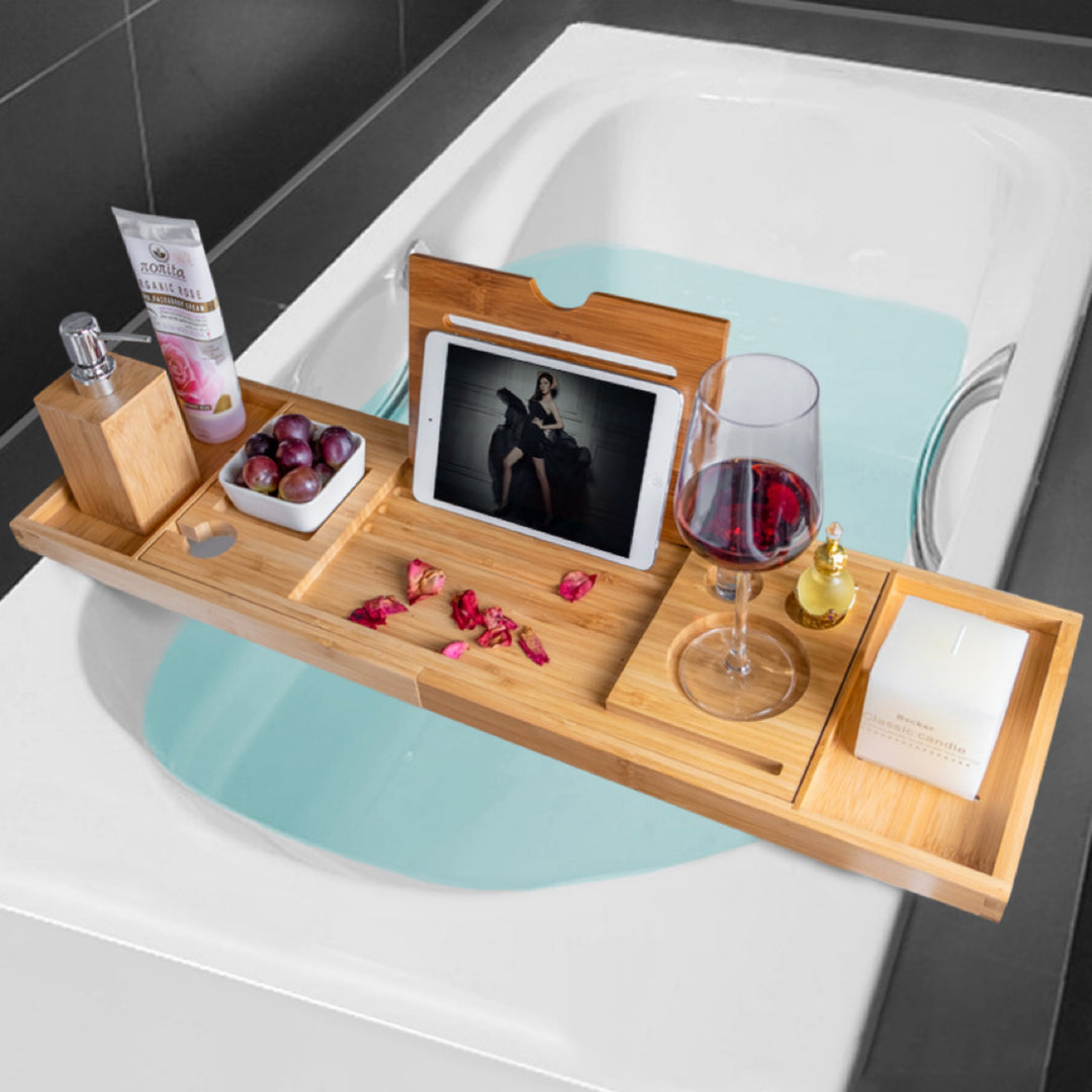 GOMINIMO Expandable Bamboo Bathup Caddy Trays