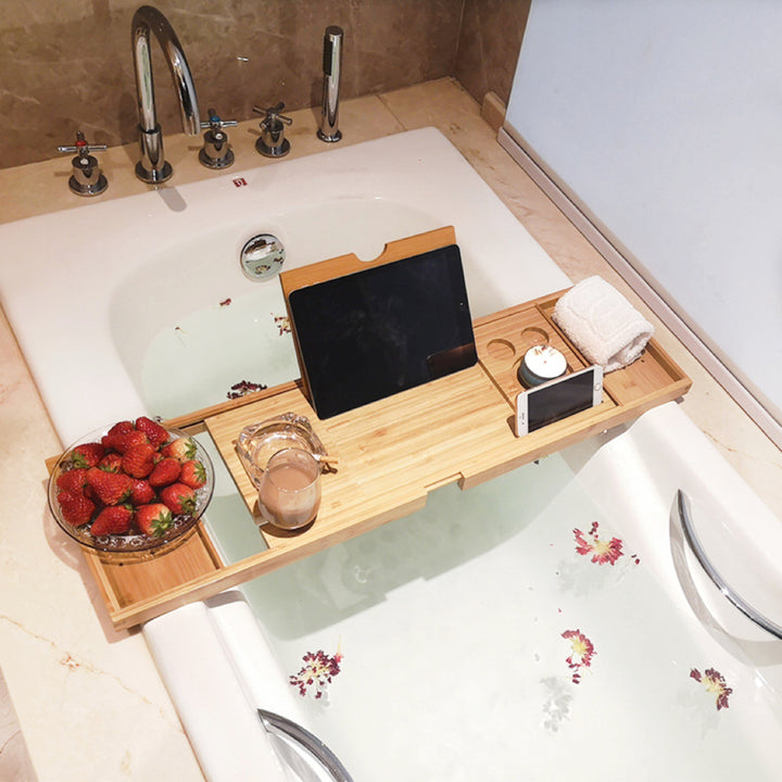 GOMINIMO Expandable Bamboo Bathup Caddy Trays