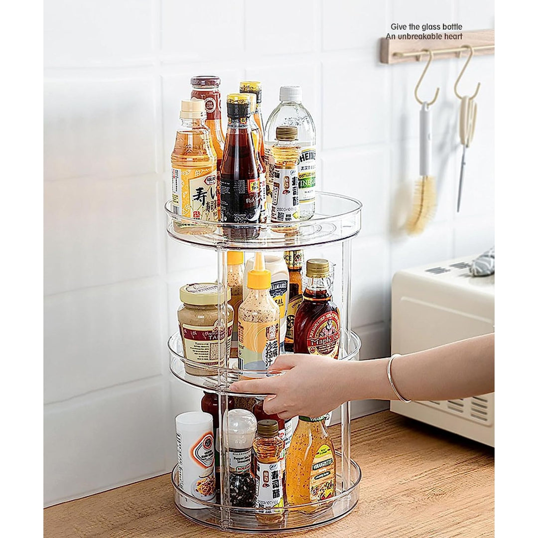 GOMINIMO 3 Tier Turntable Cabinet Organizer (Transparent)