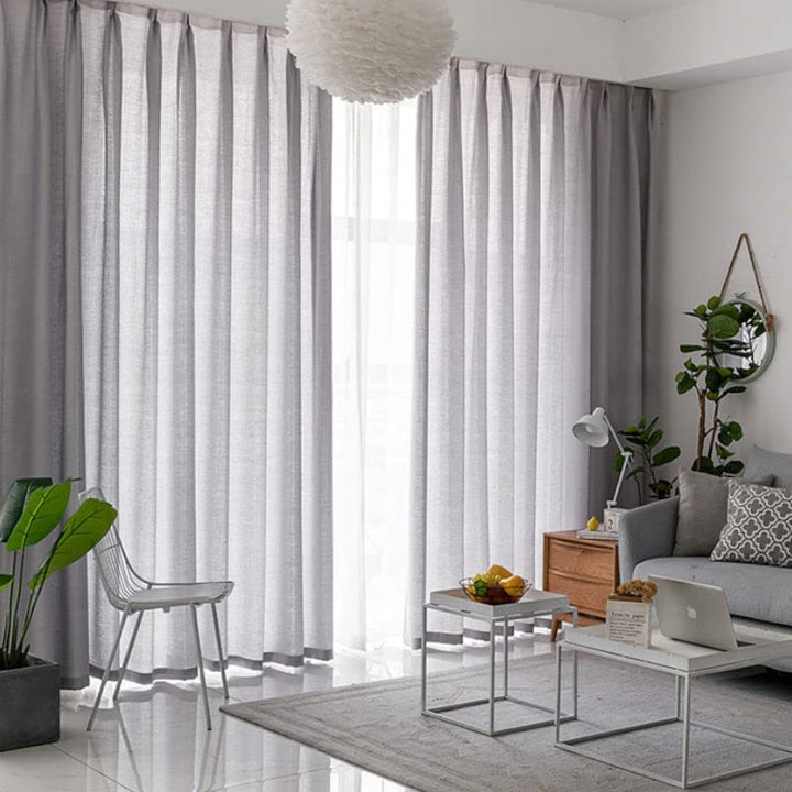 GOMINIMO Natural Linen Blended Curtains (Set of 2, W132cm x D274cm, Light Grey)