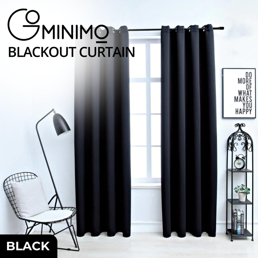 GOMINIMO Blackout Window Curtains for Thermal Insulated Room (Set of 2, W132cm x D160cm, Black)