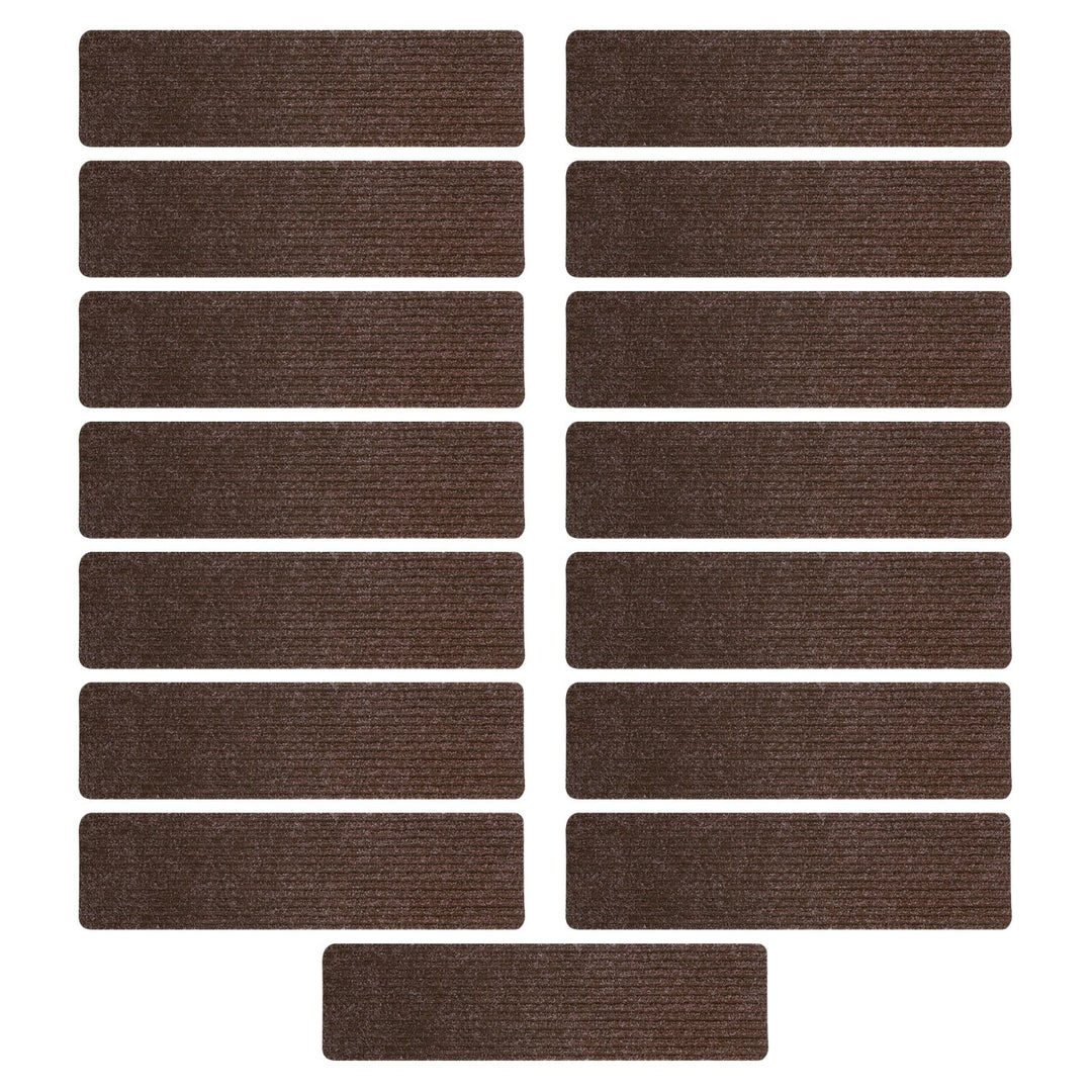 GOMINIMO Set of 15 Non Slip Carpet Stair Tread 20.3 x76cm (Brown)