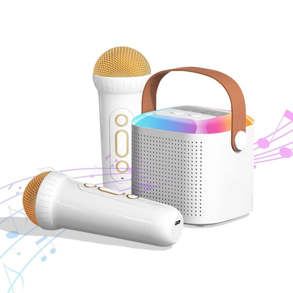 GOMINIMO Portable Bluetooth Karaoke Speaker with 2 Wireless Microphones and Lights (Beige)