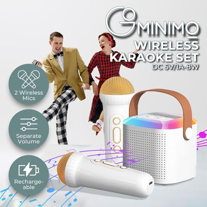 GOMINIMO Portable Bluetooth Karaoke Speaker with 2 Wireless Microphones and Lights (Beige)