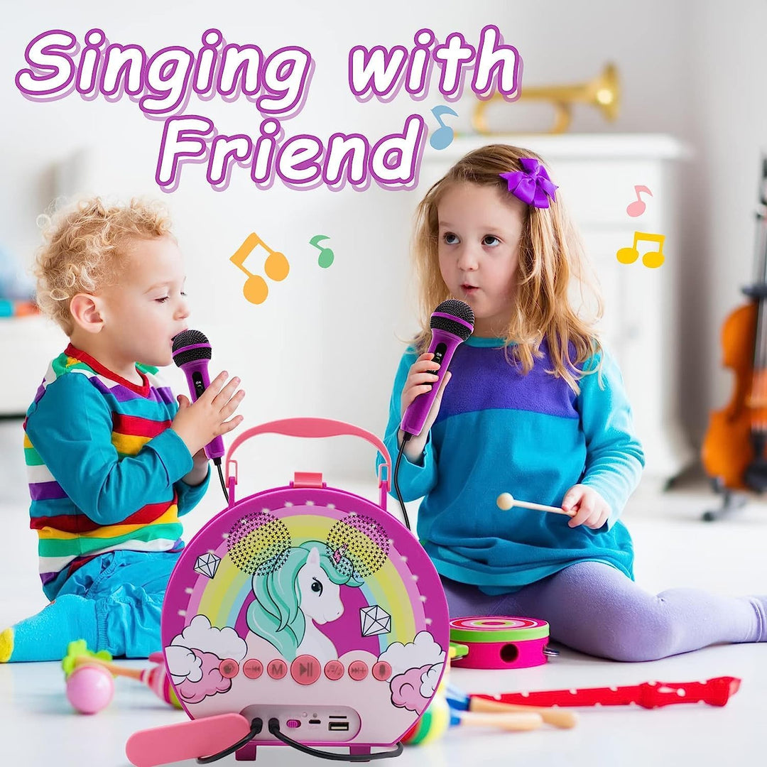 GOMINIMO Kids Portable Karaoke with Two Microphones (Round, Purple Unicorn)