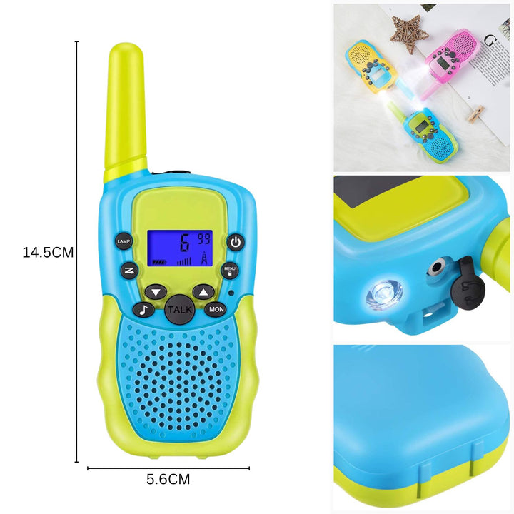 GOMINIMO 2 Pack Walkie Talkies for Kids with 40 Channels & LED Flashlight & LCD Screen (Blue and Green)