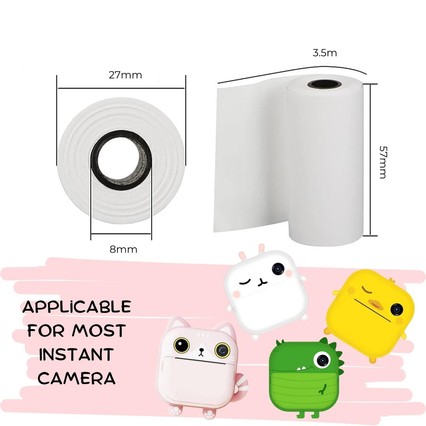 GOMINIMO 5 Rolls for Kids Instant Print Camera Refill Print Paper (White)