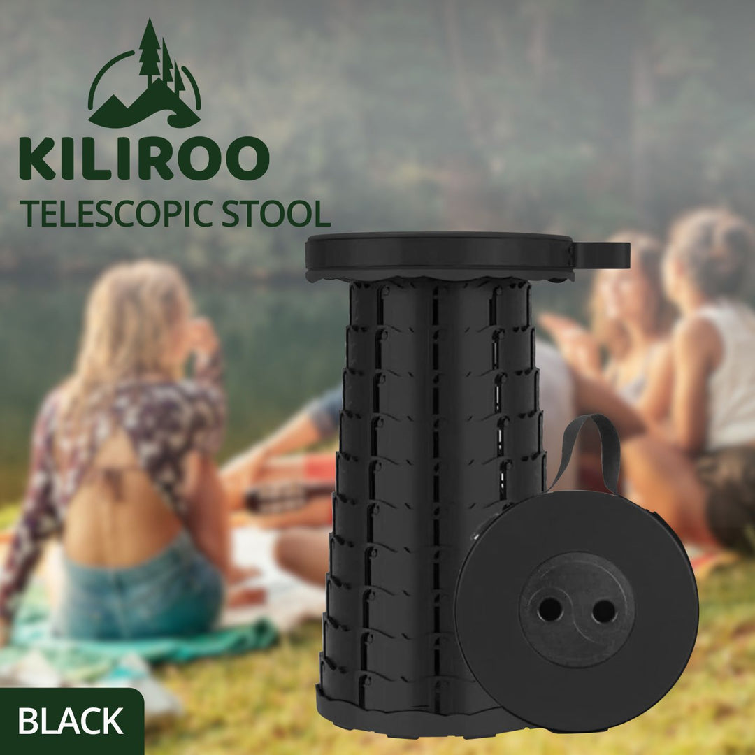 KILIROO Portable Telescopic Folding Stool (Black)