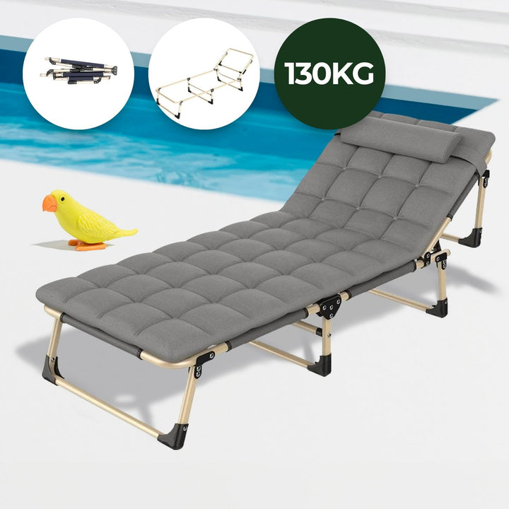 KILIROO Adjustable Portable Folding Bed with Mattress and Headrest (Grey)