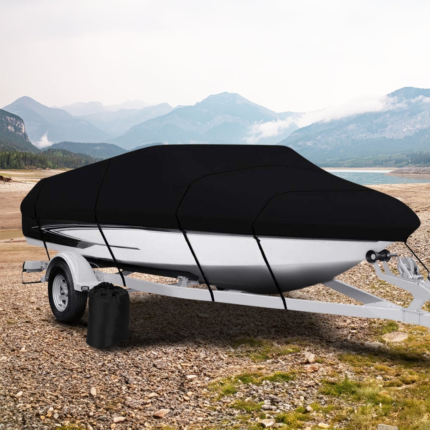 KILIROO 14-16 FT Waterproof Boat Cover (Black)