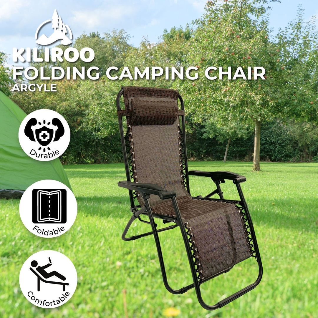 KILIROO Folding Reclining Camping Chair With Breathable Mesh (Argyle)